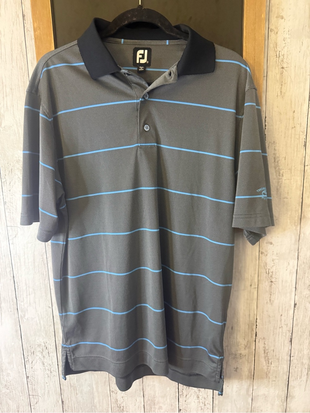 Men Large FJ Foot Joy Golf Polo Shirt Gray Stripe